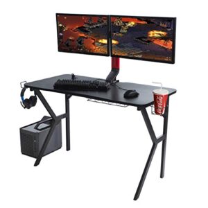 Atlantic Spectrum Executive/Gaming Desk, Carbon-Fiber Laminated Surface, All-Steel K-legs, Rear-Facing LEDs with Remote Control, Ergonomic Curved Front Edge, Cable Management Tray, PN 33906168 - Black