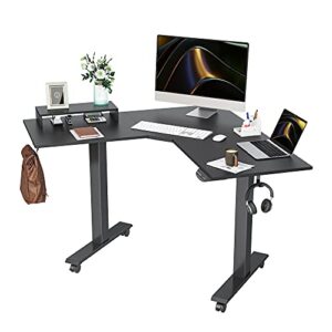 BANTI Dual Motor L-Shaped Electric Standing Desk, 48 Inches Adjustable Height Stand Up Desk, Sit Stand Home Office Desk with Black Top/Black Frame