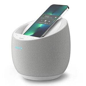 Belkin SoundForm Elite Hi-Fi Smart Speaker + Wireless Charger, Qi Charging Dock with Sound Acoustics by Devialet, Alexa Voice Controlled Bluetooth Speaker for iPhone, Galaxy and More (White)