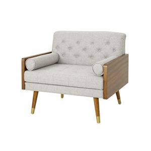 Christopher Knight Home Greta Mid Century Modern Fabric Club Chair, Beige, Dark Walnut