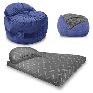 CordaRoy's Chenille Nest Bean Bag Chair, Convertible Chair Folds from Chair to Bed, As Seen on Shark Tank, Navy, Queen