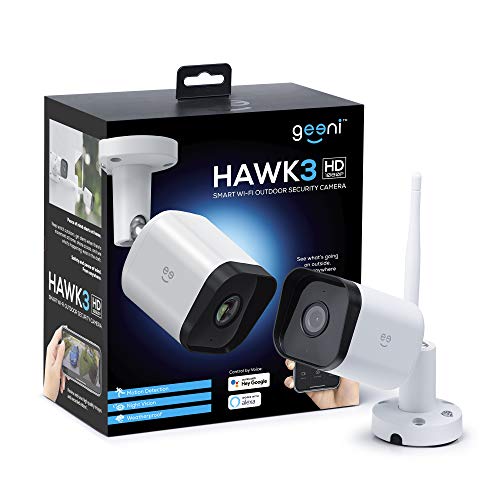 Geeni Hawk 3 HD 1080p Outdoor Security Camera, IP66 Weatherproof WiFi Surveillance with Night Vision, 2-Way Audio, and Motion Detection - Works with Alexa and Google Home, No Hub Required