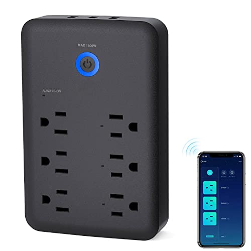 GHome Smart Plug Outlet Extender, USB Surge Protector 6 Individually Controlled Outlets and 3 USB Ports, WiFi Plug Works with Alexa Google Home, Outlet Timer Wall Adapter, 2.4GHz Wi-Fi Only, 15A/1800W