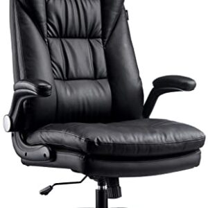 Hbada Ergonomic Executive Office Chair, Big & Tall Desk Chair, PU Leather Swivel Rocking Chair with Flip-up Padded Armrest and Adjustable Height, Black