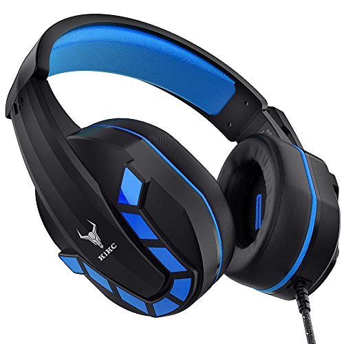Kikc Gaming Headset with Mic for PS4, PS5, Xbox, PC, Switch, Controllable Volume Gaming Headphones with Soft Earmuffs for Mobile Phone, iPad, and Notebook, 40mm Drivers, 3.5 mm Audio Jack-Blue