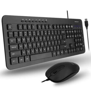 Macally USB Wired Keyboard and Mouse Combo - Plug and Play USB Keyboard Mouse Combo - Slim and Quiet Wired Mouse and Keyboard Combo, Corded Keyboard for Laptop, Office Desktop, Notebook, PC Computer
