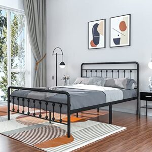 Metal Bed Frame with Vintage Headboard and Footboard, Noillats Solid Sturdy Steel Slat Support Mattress Foundation, No Box Spring Needed and Easy Assembly (Queen)