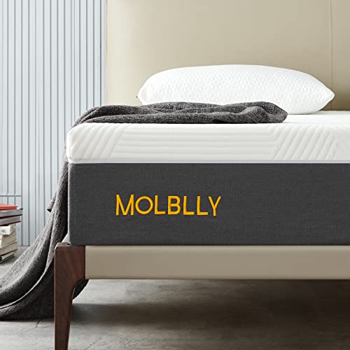 Molblly 10 Inches Queen Size Mattress for Back Pain Relief, Gel Memory Foam Mattress in a Box, Fiberglass Free, Medium Firm, 10-Year Support, Premium Queen Bed
