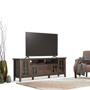 SIMPLIHOME Artisan SOLID WOOD Universal TV Media Stand, 60" Wide , Contemporary, Living Room Entertainment Center, Storage Cabinet with Glass Doors, for Flat Screen TVs up to 80" in Natural Aged Brown