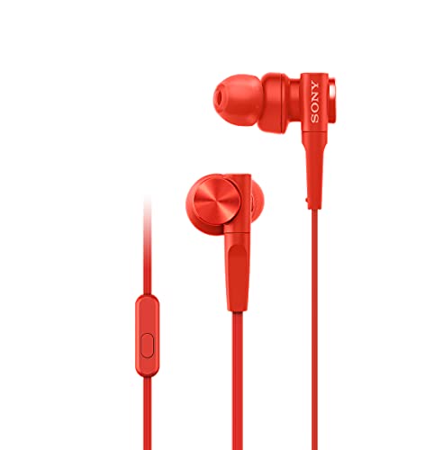 Sony MDRXB55AP Extra Bass Earbud Headphones/Headset with Mic for Phone Call, Red