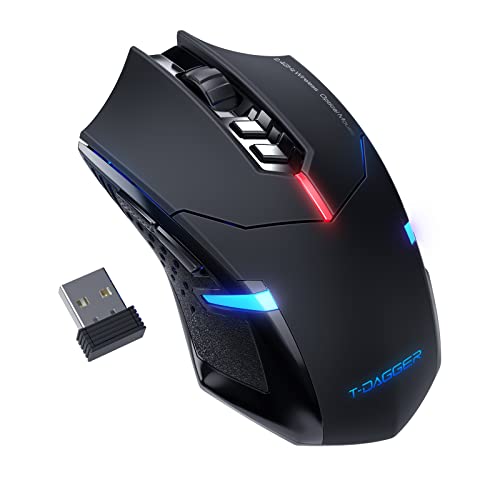 Wireless Gaming Mouse- USB Cordless PC Computer Mice with LED Blue Backlit, Ergonomic Silent Gamer Laptop Mouse with 7 Silent Click Buttons, 5 Adjustable DPI Plug & Play for PC, Windows, Mac