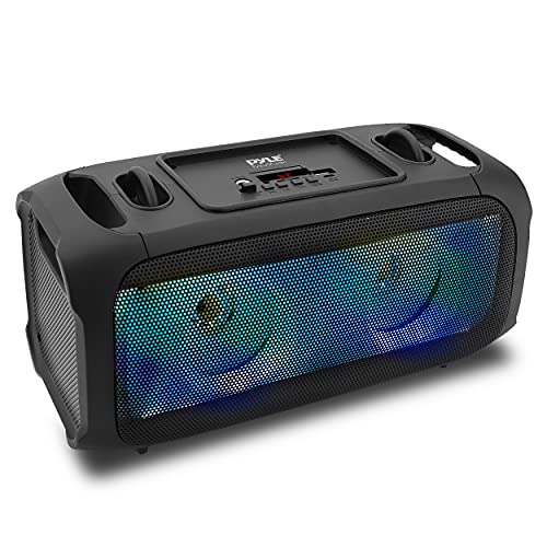 Wireless Portable Bluetooth Boombox Speaker - 120W Rechargeable Boom Box Speaker Portable Barrel Loud Stereo System - Flashing LED, FM Radio/Aux/MP3/USB Flash Drive/Micro SD, & 1/4 in - Pyle PPHP42B