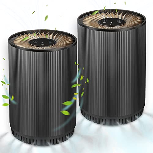 2 Pack Druiap Air Purifiers for Home Bedroom up to 690ft², H13 True HEPA Filter Air Cleaner Filterable 99.97% Micron Particles/Smoke/Pet Dander/Odor/ for Office, Dorm, Apartment, Kitchen (KJ80 Black)