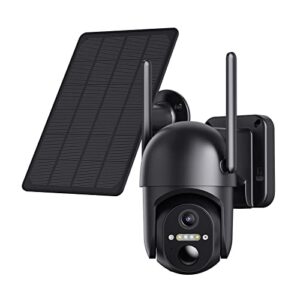 2K Solar Security Camera, Eibtcam WiFi Solar Powered Security Cameras Wireless Outdoor with Live Video PIR Motion Alerts 360° PTZ HD Night Vision Spotlight Two Way Talk Cloud Storage Outside Home Cam