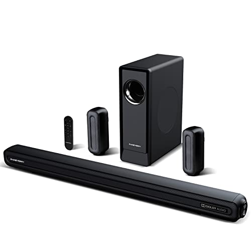 5.1 CH Surround Sound Bar with Dolby Audio, Sound Bars for TV with Wireless Subwoofer, Dolby Digital Plus, Bluetooth 5.0, Surround Sound System for Home Theater, Works with 4K & HD TVs| HDMI & Optical