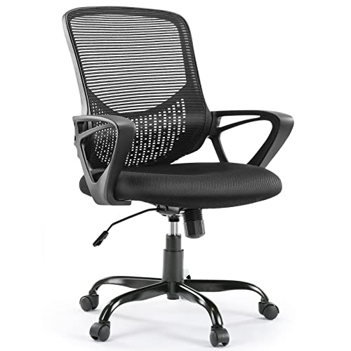 AFO Home Office Chair - Ergonomic Adjustable Swivel Chair with Lumbar Support, Padded Armrests, Breathable Mesh Back - Mid-Back Rolling Computer Desk Chair - 250lbs Capacity - 23.62x22.64x39.17