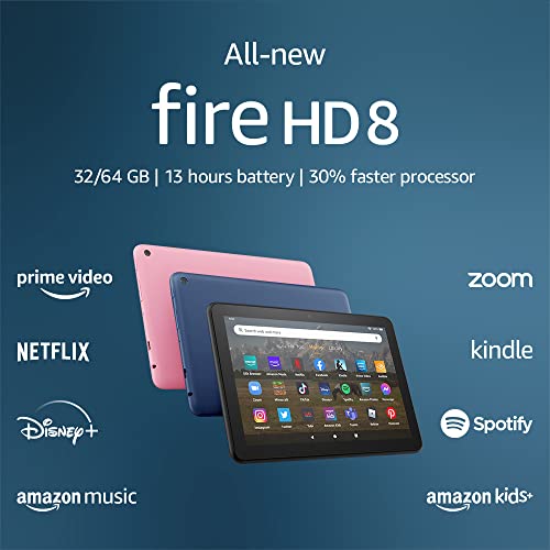 All-new Fire HD 8 tablet, 8” HD Display, 32 GB, 30% faster processor, designed for portable entertainment, (2022 release), Black