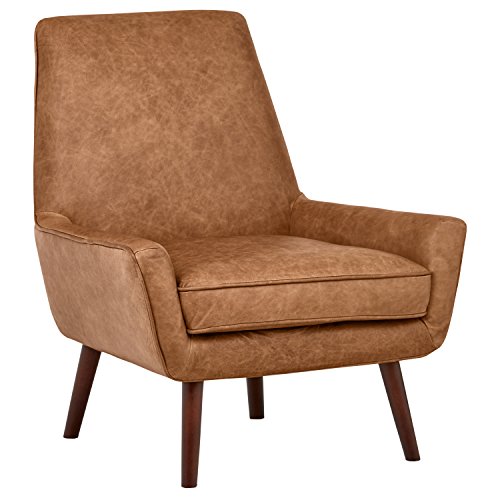Amazon Brand – Rivet Jamie Leather Mid-Century Modern Low Arm Accent Chair, 31"W, Cognac
