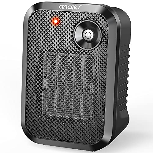 andily 500W Space Electric Small Heater for Home&Office Indoor Use on Desk with Safety Power Switch PTC BLACK