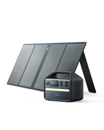Anker 535 Solar Generator, Powerhouse 512Wh with 1 * 100W Solar Panel, Power Station with LiFePO4, 4 * 110V AC Outlets, 60W USB-C PD Output, LED Light for Outdoor Camping, RV, Power Outage