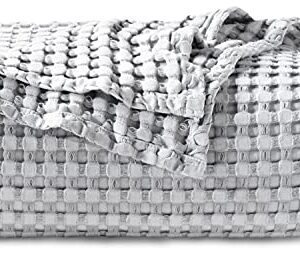 BEDSURE Cotton Waffle Weave Blanket Queen Size - Grey Soft Lightweight Queen Blanket for Bed, Viscose from Bamboo Blanket for All Seasons(90x90 inches)