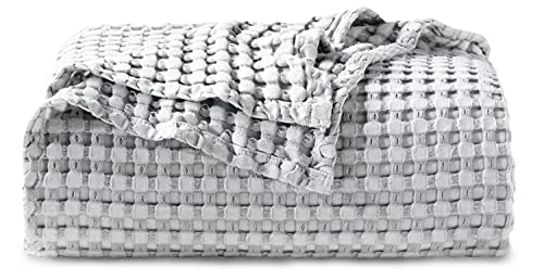 BEDSURE Cotton Waffle Weave Blanket Queen Size - Grey Soft Lightweight Queen Blanket for Bed, Viscose from Bamboo Blanket for All Seasons(90x90 inches)