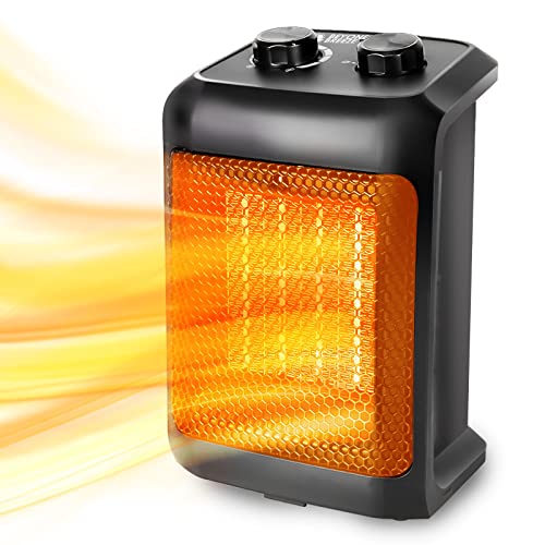 BEYOND BREEZE Space Heater, 1500-Watt Ceramic Portable Electric Heater, Small Heater with Tip-Over Switch, Overheat Protection, Adjustable Thermostat, Quiet and Safe for Indoor Use Office Bedroom