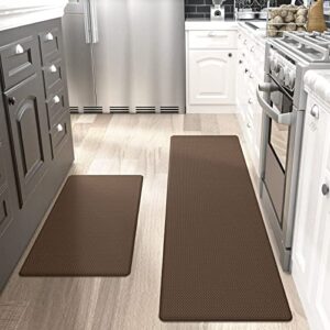 DEXI Kitchen Rugs and Mats Cushioned Anti Fatigue Comfort Runner Mat for Floor Rug Standing Rugs Set of 2, 17"x29"+17"x59",Brown