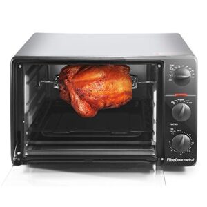 Elite Gourmet ERO-2008NFFP Countertop XL Toaster Oven Rotisserie, Bake, Grill, Broil, Roast, Toast, Keep Warm and Steam, 23L capacity fits a 12” pizza, 6-Slice, Black