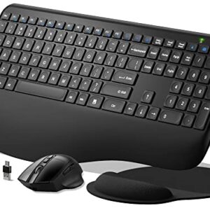 Ergonomic Wireless Keyboard and Mouse, 2.4G Rechargeable Full Size Keyboard Mouse Set with Wrist Support Mouse Pad , Multi-Device, Windows/Mac/Android(Black)