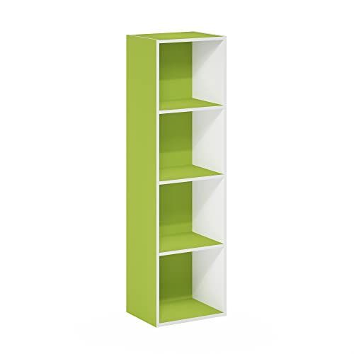 Furinno Luder Bookcase / Book / Storage, 4-Tier Cube, Green/White