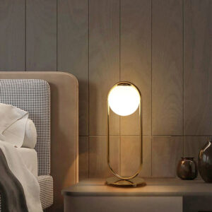 Globeal Gold Metal White Glass Globe Table Lamp LED for Bedroom