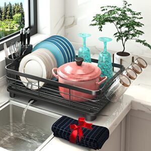 Godboat Dish Drying Rack, Dish Rack with Drainboard, Dish Drainers for Kitchen Counter, Drying Rack with Utensil Holder, 360° Swivel Spout, Design for Long-Lasting and Space Saver