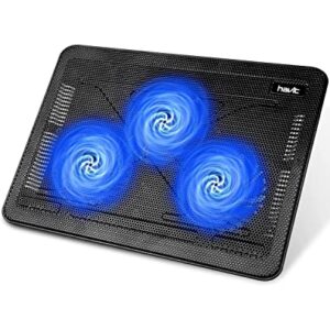 havit HV-F2056 15.6"-17" Laptop Cooler Cooling Pad - Slim Portable USB Powered (3 Fans), Black/Blue