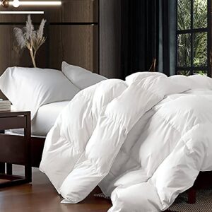 Luxurious Queen Size Goose Down Feather Comforter Down Feather Fiber Duvet 100% Egyptian Cotton Cover - Baffle Box Design - 48oz Fill Weight - Full/Queen Duvet - Solid White