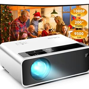 Mini Projector, CiBest Outdoor Projector 1080P Full HD, 2023 Upgraded 9500L Portable Projector, Small Home Movie Projector 200" Supported, Compatible with PS4, PC via HDMI, VGA, AV, and USB