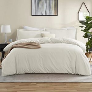 Nestl Off White Duvet Cover Queen Size - Soft Queen Duvet Cover Set, 3 Piece Double Brushed Queen Size Duvet Covers with Button Closure, 1 Duvet Cover 90x90 inches and 2 Pillow Shams