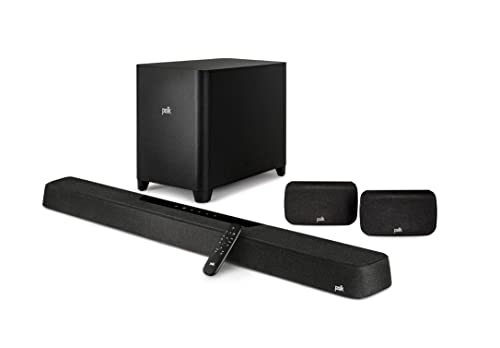 Polk MagniFi Max AX SR 7.1.2 Channel Sound Bar with 10" Wireless Subwoofer & SR2 Surround Speakers (2022 Model), Dolby Atmos and DTS:X Certified, Polk's Patented VoiceAdjust & SDA Technologies
