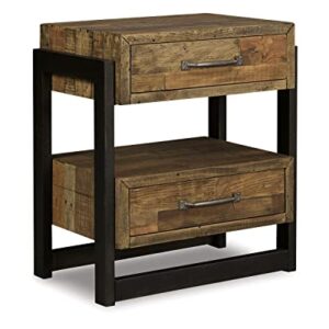 Signature Design by Ashley Sommerford Industrial Farmhouse 2 Drawer Nightstand, Butcher-Block Brown & Black