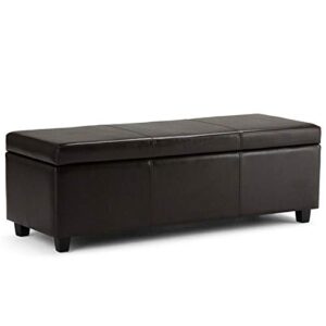SIMPLIHOME Avalon 48 inch Wide Rectangle Lift Top Storage Ottoman Bench in Upholstered Tanners Brown Faux Leather with Large Storage Space for the Living Room, Entryway, Bedroom, Contemporary