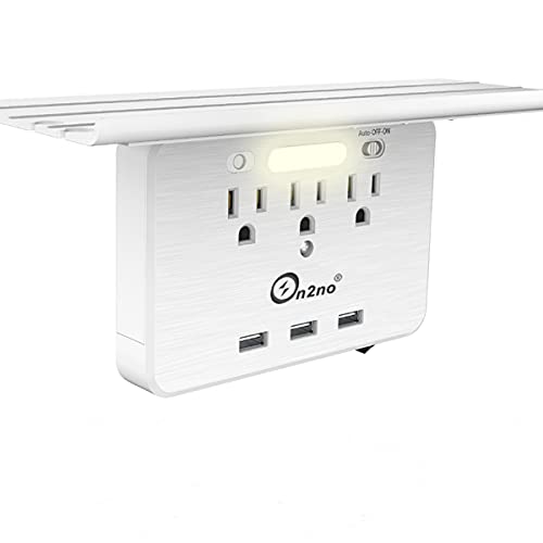 Socket Outlet Shelf, ON2NO Surge Protector Wall Outlet, 3AC Outlet and 3 USB Charging Ports, Electric Outlet Extender with Built-in Shelf and Smart Night Light to Create Charging Station