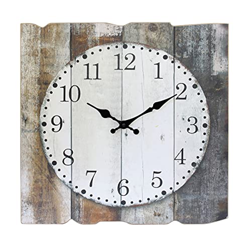 Stonebriar Square 15" Rustic Farmhouse Worn Wood Arabic Number Battery Operated Wall Clock