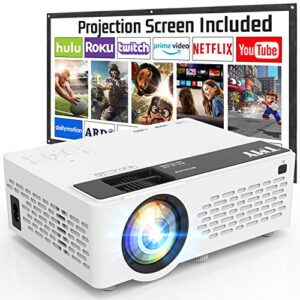 TMY Projector 7500 Lumens with 100" Projector Screen, 1080P Full HD Supported Portable Projector, Mini Movie Projector Compatible with TV Stick Smartphone HDMI USB AV, for Home Cinema & Outdoor Movies