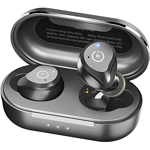 TOZO NC9 2022 Version Hybrid Active Noise Cancelling Wireless Earbuds,in Ear Headphones IPX6 Waterproof Bluetooth 5.3 Stereo Earphones, Immersive Sound Premium Deep Bass Headset Matte Black