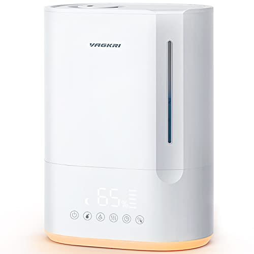 VAGKRI Humidifiers for Bedroom Large Room, 6L Top Fill Ultrasonic Warm & Cool Mist Humidifiers, Essential Oil Diffuser, Night Light, Sleep Mode, 12H Timer, 5 Mist Levels, Air Vaporizer Up to 60 Hours