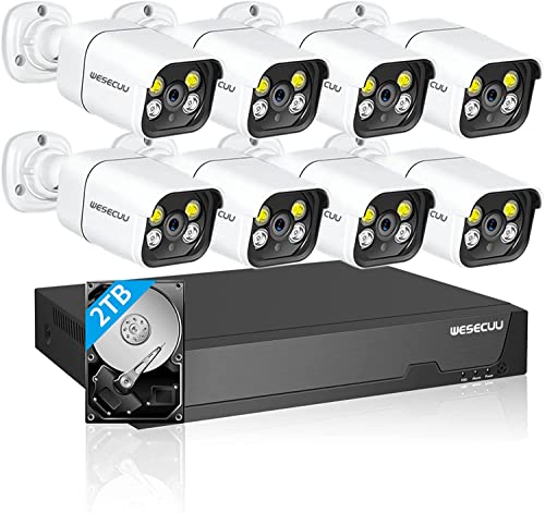 WESECUU Poe Security Camera System, 4K 8CH CCTV Camera Security System 8Pcs 2K IP Home Security Cameras Outdoor, 2-Way Audio, Human Detection, with 2TB HDD for 24-7 Recording Home Surveillance NVR Kit