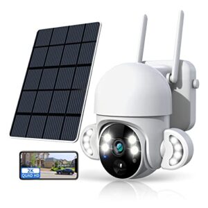 Xparkin Solar Security Cameras Wireless Outdoor, 2.4G Home Security WiFi Camera with PIR Motion Detection & Floodlight, IP66 Surveillance System for Garden Front/Back Yard - No Socket Needed