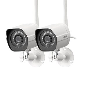 Zmodo Outdoor Security Camera Wireless (2 Pack), 1080p Full HD Home Security Camera System, Plug-in Works with Alexa and Google Assistant, White (ZM-W0002-2)