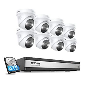 ZOSI 16CH 4K Spotlight PoE Security Camera System,8pcs 4K 8MP Indoor Outdoor PoE IP Cameras,Two-Way Audio and Siren,Color Night Vision,Human Detection,16CH 8MP NVR with 4TB HDD for Home 24/7 Recording
