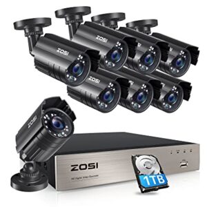 ZOSI 8CH 5MP Lite Security Camera System with 1TB Hard Drive,H.265+ 8Channel CCTV DVR with 8X HD 1920TVL 1080p Outdoor Indoor Cameras,Night Vision,Motion Alert,Remote Access for Home 24/7 Recording